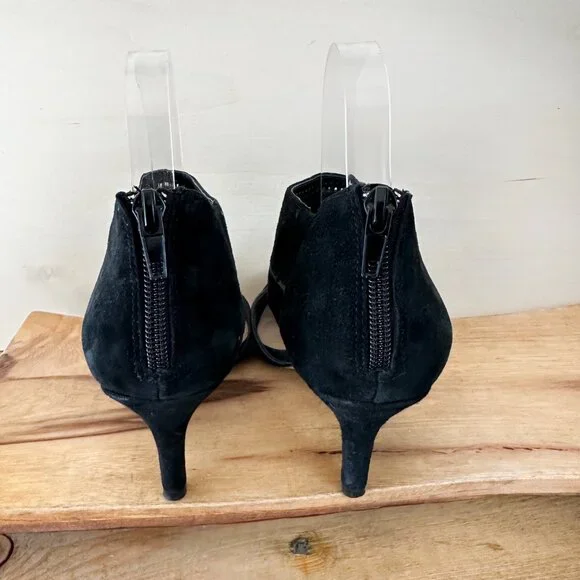 Bella Vista Genuine Leather Suede Black Pumps Sandals 7 Women's Cut Out - Picture 2 of 8